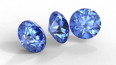 Three blue diamonds with shadows isolated on white の写真素材