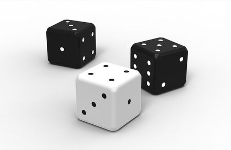 Three dices, render,  isolated on white backgroundの写真素材