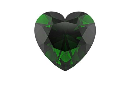 Green diamond emerald in form of heart, isolated on whiteの写真素材