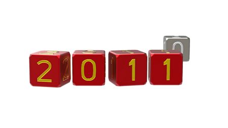 Happy New Year 2011 with 0, 3d render, isolated on whiteの写真素材
