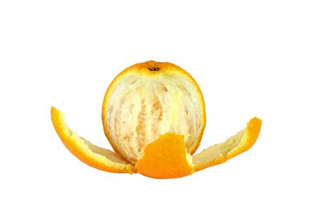 Peeled orange, citrus fruit isolated on white backgroundの写真素材