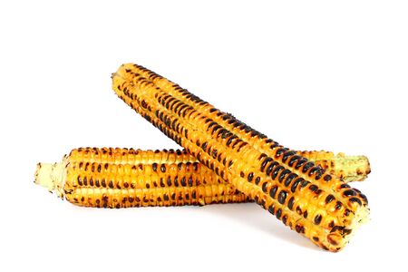 Grilled sweet corn cob isolated on whiteの写真素材