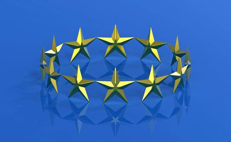 Circle of twelve golden stars on blue backgroundの写真素材