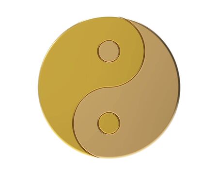 Golden Yin-yang symbol isolated on white, 3d renderの写真素材