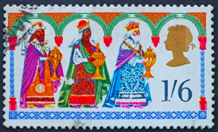 GREAT BRITAIN ï¿½ CIRCA 1969: a stamp printed in the Great Britain shows Christmas motif the Three Kings, circa 1969のeditorial素材