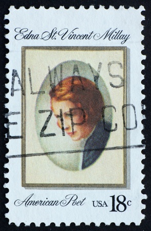 UNITED STATES OF AMERICA - CIRCA 1981: a stamp printed in the United States of America shows Edna St. Vincent Millay, American Poet, circa 1981の写真素材