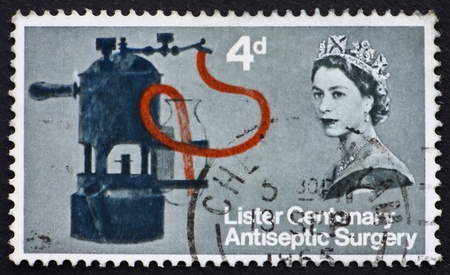 GREAT BRITAIN  CIRCA 1965: a stamp printed in the Great Britain shows Listers Carbolic Spray, circa 1965の写真素材