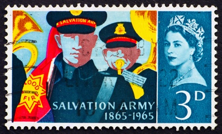 GREAT BRITAIN - CIRCA 1965: a stamp printed in the Great Britain shows Salvation Army Band and Blood and Fire Flag, Centenary of the Salvation Army, circa 1965の写真素材