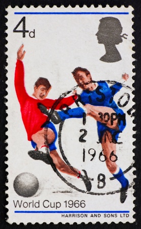 GREAT BRITAIN - CIRCA 1966: a stamp printed in the Great Britain shows Soccer Players, World Cup 1966, circa 1966の写真素材