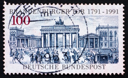 GERMANY - CIRCA 1991: a stamp printed in the Germany shows Brandenburg Gate, Bicentennial, circa 1991の写真素材