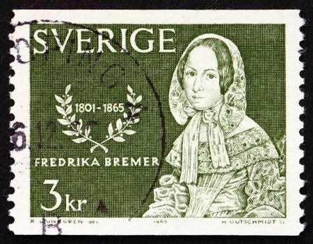 SWEDEN - CIRCA 1965: a stamp printed in the Sweden shows Frederika Bremer, Novelist and Feminist, circa 1965のeditorial素材