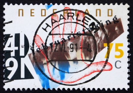 NETHERLANDS - CIRCA 1991: a stamp printed in the Netherlands shows General Strike against anti-Jewish Measures of the Nazis, 50th Anniversary, circa 1991の写真素材
