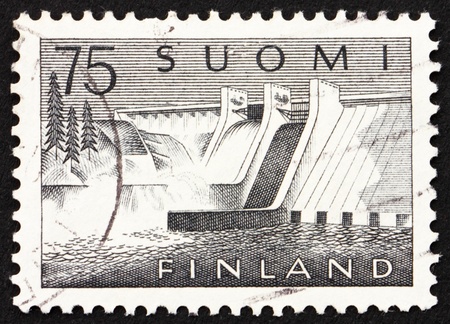 FINLAND - CIRCA 1959: a stamp printed in the Finland shows Pyhakoski Power Station, circa 1959の写真素材