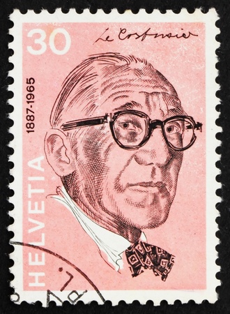 SWITZERLAND - CIRCA 1972: a stamp printed in the Switzerland shows Le Corbusier, Charles Edouard Jeanneret, Architect, circa 1972の写真素材
