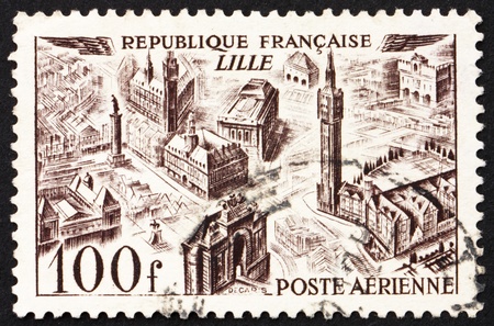 FRANCE - CIRCA 1949: a stamp printed in the France shows View of Lille, France, circa 1949の写真素材