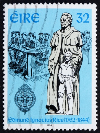 IRELAND - CIRCA 1994: a stamp printed in the Ireland shows Edmund Ignatius Rice, Philanthropist, Christian missionary, circa 1994の写真素材