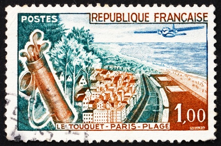 FRANCE - CIRCA 1962: a stamp printed in the France shows View of Paris Beach, Le Touquet, France, circa 1962の写真素材