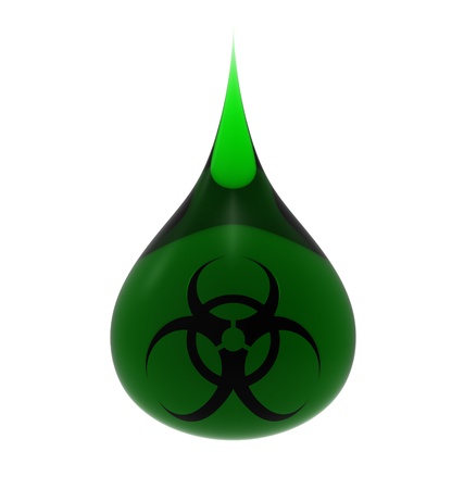 Biohazard sign in green drop, isolated on white 3d renderの写真素材