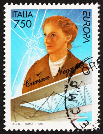 ITALY - CIRCA 1996: a stamp printed in the Italy shows Carina Negrone, Pilot, circa 1996のeditorial素材