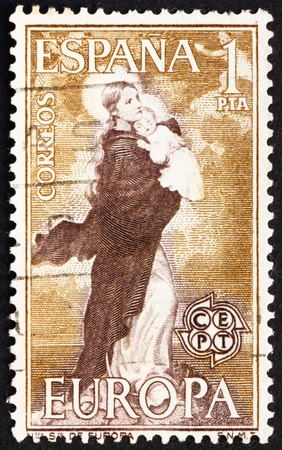 SPAIN - CIRCA 1963: a stamp printed in the Spain shows Our Lady of Europe, circa 1963のeditorial素材