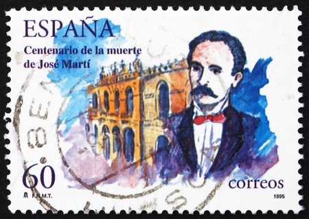 SPAIN - CIRCA 1995: a stamp printed in the Spain shows Jose Marti, Cuban Writer, Poet, Nationalist Leader, circa 1995のeditorial素材