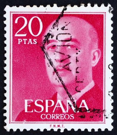 SPAIN - CIRCA 1974: a stamp printed in the Spain shows General Franco, Caudillo of Spain, Head of State, circa 1974のeditorial素材