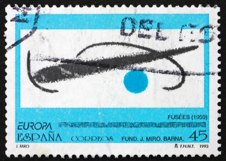 SPAIN - CIRCA 1993: a stamp printed in the Spain shows Fusees, by Joan Miro, circa 1993