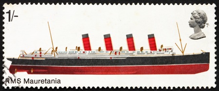 GREAT BRITAIN  CIRCA 1969: a stamp printed in the Great Britain shows R.M.S. Mauretania, British Ship, circa 1969のeditorial素材