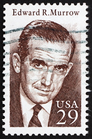UNITED STATES OF AMERICA - CIRCA 1994: a stamp printed in the USA shows Edward Roscoe Murrow, Broadcast Journalist, circa 1994のeditorial素材