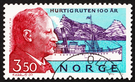 NORWAY - CIRCA 1993: a stamp printed in the Norway shows Richard With, Norwegian Ship Captain,...