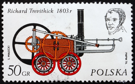 POLAND - CIRCA 1976: a stamp printed in the Poland shows Engine by Richard Trevithick, 1803, circa...