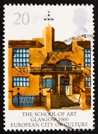 GREAT BRITAIN - CIRCA 1990: a stamp printed in the Great Britain shows School of Art, Glasgow, European City of Culture, circa 1990のeditorial素材
