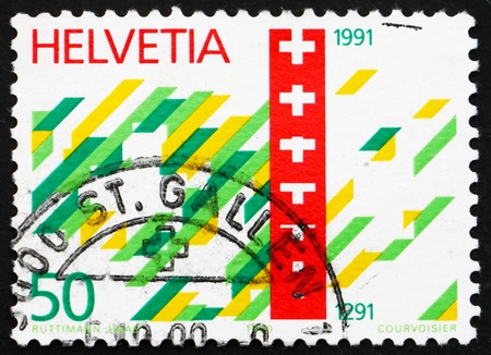 SWITZERLAND - CIRCA 1990: a stamp printed in the Switzerland shows Postage Stamp Swiss Confederation, 700th Anniversary, circa 1990のeditorial素材