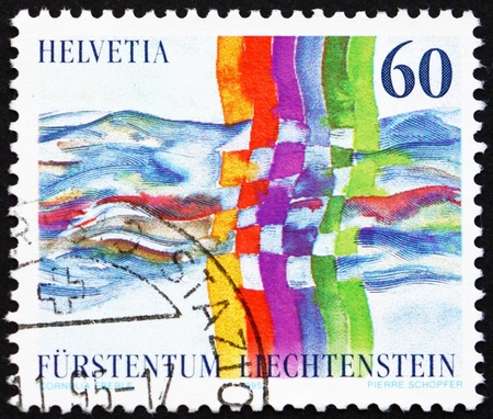 LIECHTENSTEIN - CIRCA 1995: a stamp printed in the Liechtenstein shows Liechtenstein - Switzerland Postal Relationship, circa 1995のeditorial素材