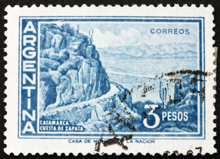 ARGENTINA - CIRCA 1960: a stamp printed in the Argentina shows Zapata Slope, Catamarca, circa 1960のeditorial素材