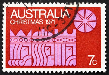 AUSTRALIA - CIRCA 1971: a stamp printed in the Australia shows Three Kings and Star, Christmas, circa 1971のeditorial素材