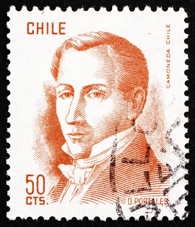 CHILE - CIRCA 1975: a stamp printed in the Chile shows Diego Portales, Statesman, Finance Minister, circa 1975のeditorial素材