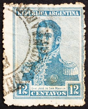 ARGENTINA - CIRCA 1917: a stamp printed in the Argentina shows Jose de San Martin, General, circa 1917のeditorial素材
