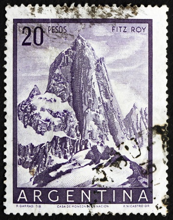 ARGENTINA - CIRCA 1955: a stamp printed in the Argentina shows Mt. Fitz Roy, Mountain in Patagonia, Argentina, circa 1955のeditorial素材
