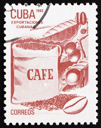 CUBA - CIRCA 1982: a stamp printed in the Cuba shows Coffee, Cuban Export, circa 1982のeditorial素材