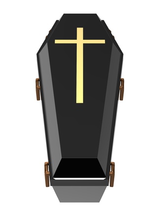 Black coffin, isolated on white, 3d renderの写真素材