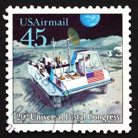 UNITED STATES OF AMERICA - CIRCA 1989: a stamp printed in the USA shows Moon Rover, Futuristic Mail...