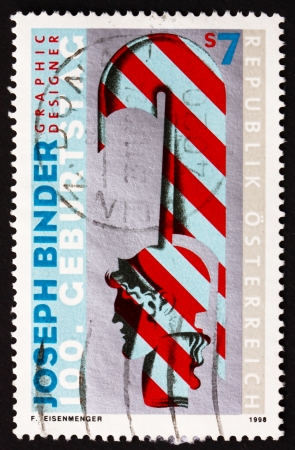 AUSTRIA - CIRCA 1998: a stamp printed in the Austria shows Joseph Binder, Graphic Artist, Centenary of the Birth, circa 1998のeditorial素材