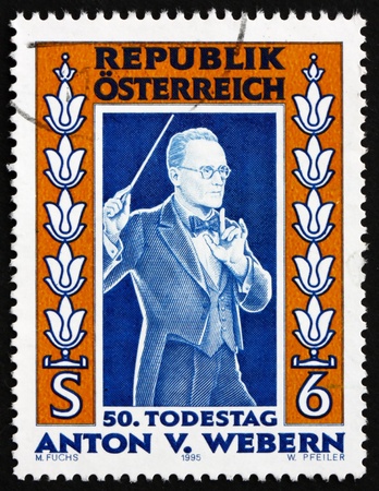 AUSTRIA - CIRCA 1995: a stamp printed in the Austria shows Anton von Webern, Composer, circa 1995のeditorial素材