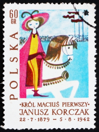 POLAND - CIRCA 1962: a stamp printed in the Poland shows King on Horseback, Illustration from King Matthew Book, circa 1962のeditorial素材