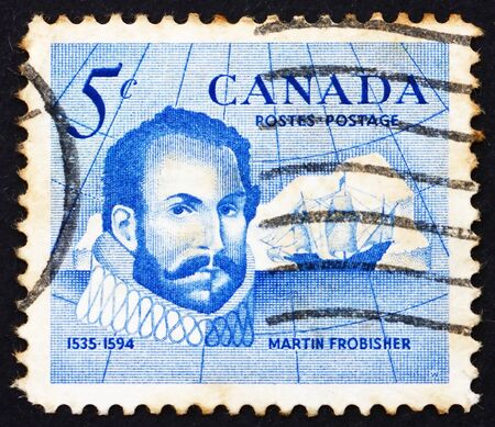 CANADA - CIRCA 1963: a stamp printed in the Canada shows Sir Martin Frobisher, Explorer and Discoverer of Frobisher Bay, circa 1963のeditorial素材