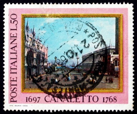 ITALY - CIRCA 1968: a stamp printed in the Italy shows The Small St. Marks Place, Painting by Antonio Canale, Canaletto, Venetian Painter, circa 1968のeditorial素材
