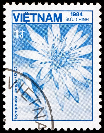 VIETNAM - CIRCA 1984: a stamp printed in Vietnam shows Lotus, Nymphaea Ampla, Flower, circa 1984のeditorial素材