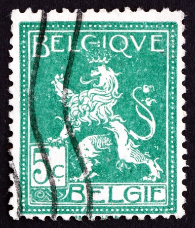 BELGIUM - CIRCA 1912: a stamp printed in the Belgium shows Lion of Belgium, circa 1912のeditorial素材