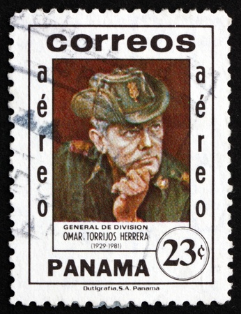 PANAMA - CIRCA 1982: a stamp printed in the Panama shows General Omar Torrijos Herrera, Maximum Leader of the Panamanian Revolution, Leader of Panama, circa 1982のeditorial素材